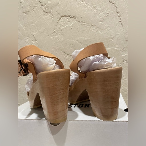 No.6 Two Strap Leather Wood Tan Platform Clog - Picture 10 of 14